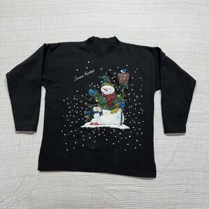 VTG 90s Mockneck Sweatshirt Med Christmas Snowman Puff Graphic Embroidered